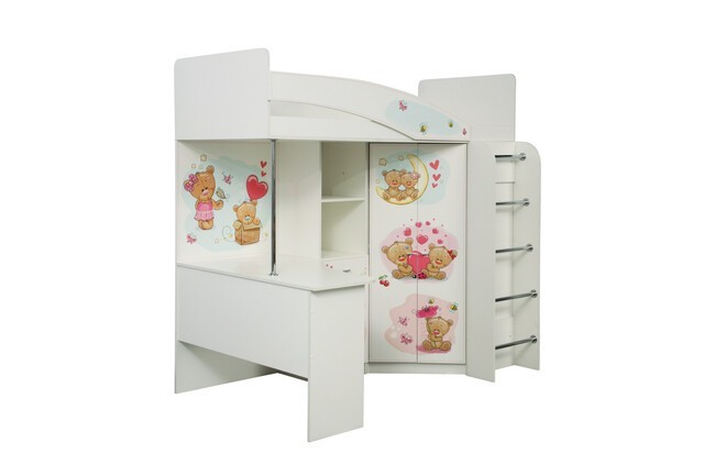 ДВУХЪЯРУСНАЯ КРОВАТЬ АДЕЛЬ-2 МИШКА (БЕЛЫЙ) 80х200- фото3