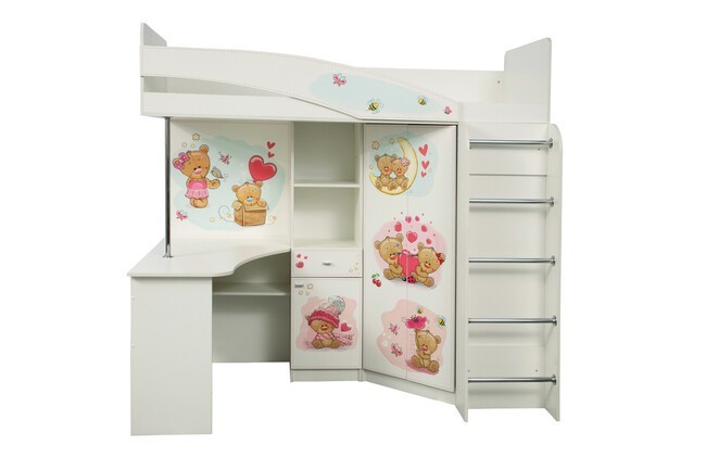 ДВУХЪЯРУСНАЯ КРОВАТЬ АДЕЛЬ-2 МИШКА (БЕЛЫЙ) 80х200- фото
